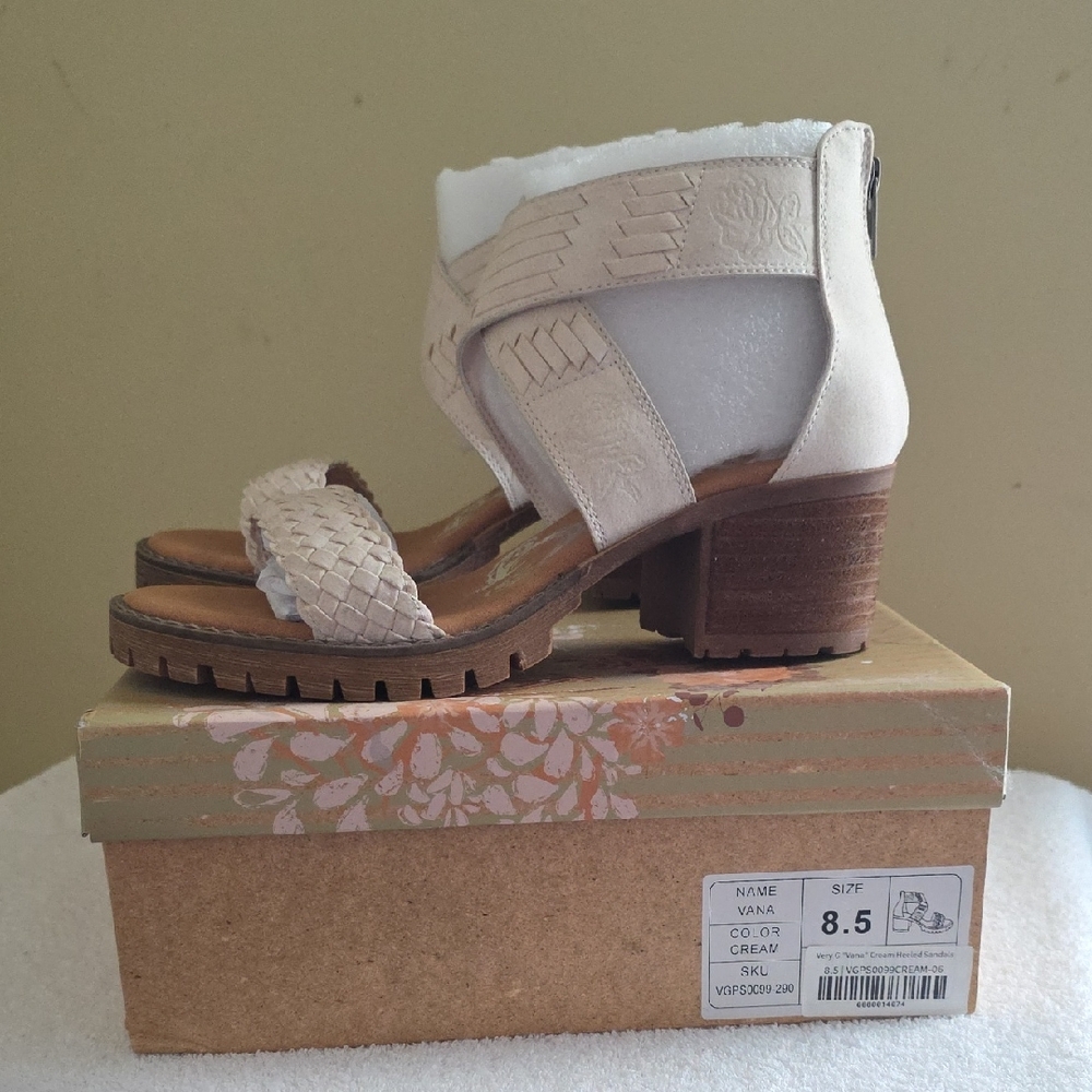 Very G Cream Woven Lug Sole Block Heels